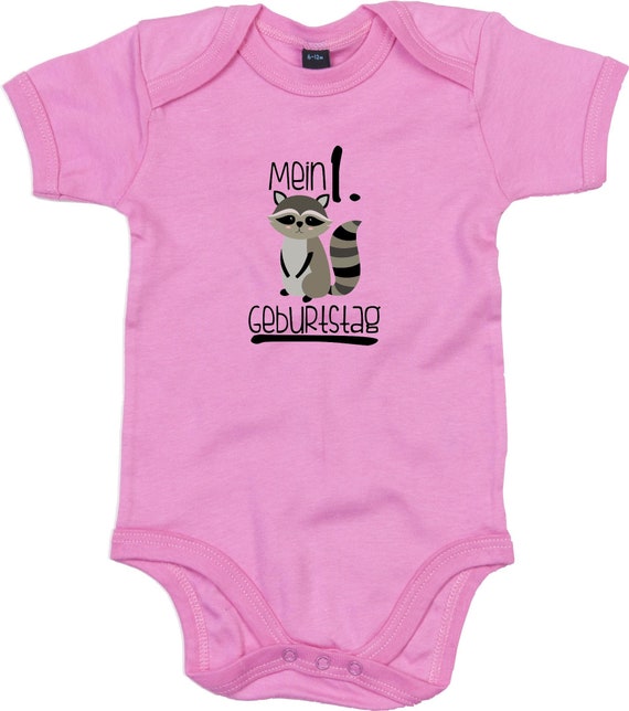 kleckerliese Baby Body "Mein 1. Geburtstag Waschbär" Babybody Strampler Jungen Mädchen Kurzarm