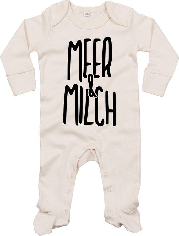Kleckerliese Baby Schlafanzug mit Wunschnamen "MEER & MILCH" Sleepsuit Langarm Jungen Mädchen Einteiler Strampler