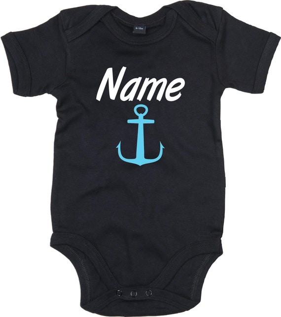 kleckerliese Baby Body "Name Wunschname Anker" Babybody Strampler Jungen Mädchen Kurzarm