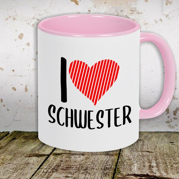 kleckerliese Kindertasse Teetasse Tasse Motiv "I Love Schwester" Milch Kakao Kaffeetasse