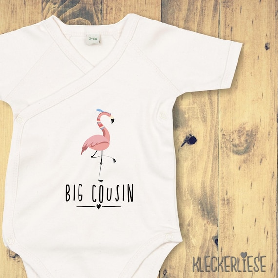 kleckerliese Wrap Baby Body "Big Cousin" Animal Motifs Flamingo Babybody Romper Wrap Body Organic Kimono Short Sleeve