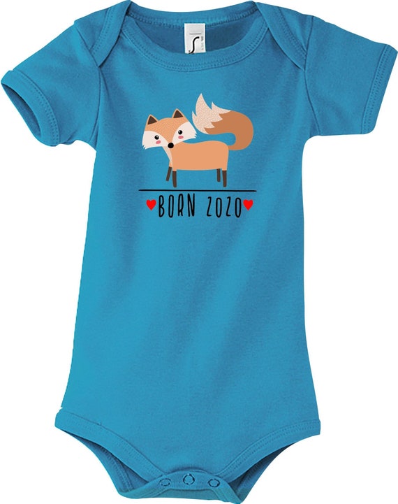 Kleckerliese Baby Body "Born 2020 Tiermotiv Fuchs" Jungen Mädchen Kurzarm mit Aufdruck Motiv