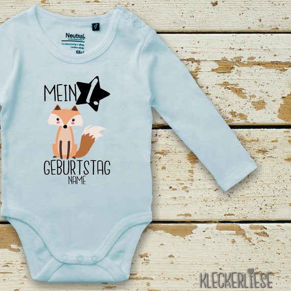 Langarm Body mit Wunschname Babybody "Mein 1. Geburtstag Fuchs mit Wunschname" Fair Wear Bio Organic