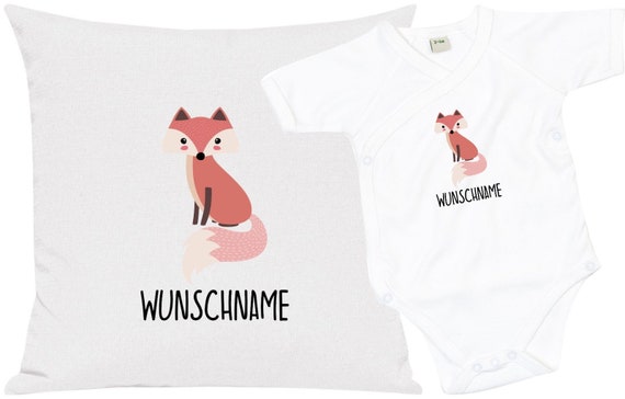 kleckerliese Geschenkset Geburt Kissen Body mit Tiermotiv "Fuchs" Fair Wear mit Kissenfüllung