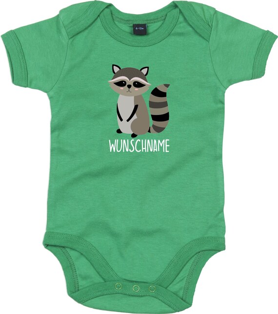 kleckerliese Baby Body "Wunschname Waschbär" Babybody Strampler Jungen Mädchen Kurzarm