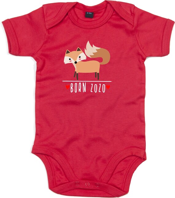 kleckerliese Baby Body "Born 2020 Tiermotiv Fuchs" mit Wunschtext oder Name Babybody Strampler Jungen Mädchen Kurzarm