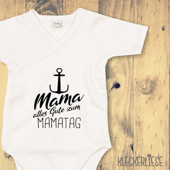 kleckerliese Wickel Baby Body "Mama Alles Gute zum Mamatag Anker" Babybody Strampler Wickelbody Organic Kimono Kurzarm Muttertag