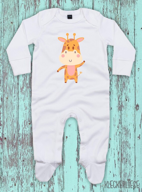 Kleckerliese Baby Schlafanzug "Tiermotiv Giraffe" Sleepsuit Langarm Jungen Mädchen Einteiler Strampler