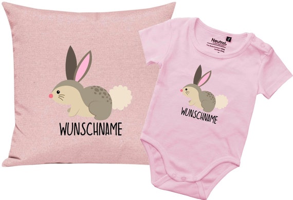 kleckerliese Geschenkset Geburt Kissen Body mit Tiermotiv "Hase" Fair Wear mit Kissenfüllung