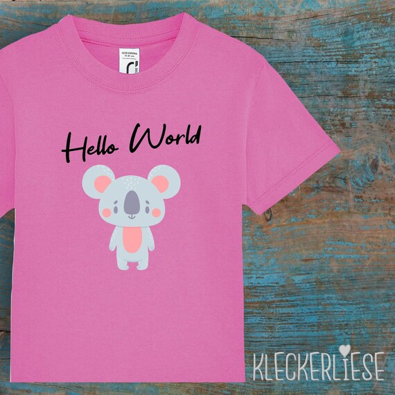 Kinder Baby Shirt Kleinkind "Hello World Koala" T-Shirt Jungen Mädchen