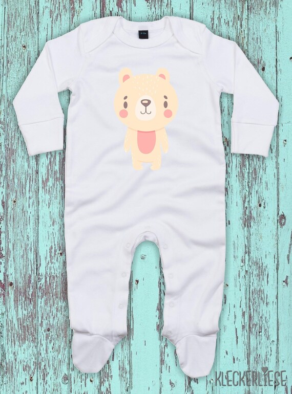 Kleckerliese Baby Schlafanzug "Tiermotiv Bär Eisbär" Sleepsuit Langarm Jungen Mädchen Einteiler Strampler