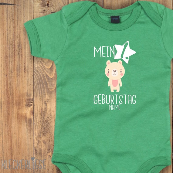 Baby Body mit Wunschtext "Mein 1. Geburtstag Eisbär mit Wunschname" Babybody Strampler Jungen Mädchen Kurzarm