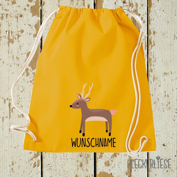 Kleckerliese Gymsack "Rehkitz Deer with desired name" fabric bag gym bag carrying bag daycare school enrollment change of clothes 27 colors