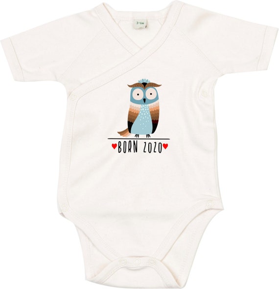 kleckerliese Wickel Baby Body "Born 2020 2021 2022 Tiermotiv Eule" Babybody Strampler Wickelbody Organic Kimono Kurzarm