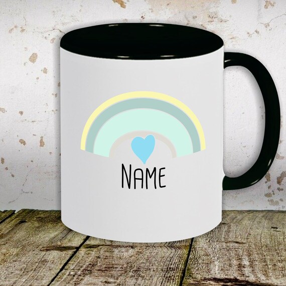 Kaffeetasse mit Wunschnamen Tasse Motiv "Regenbogen mit Wunschname" Tasse Teetasse Milch Kakao