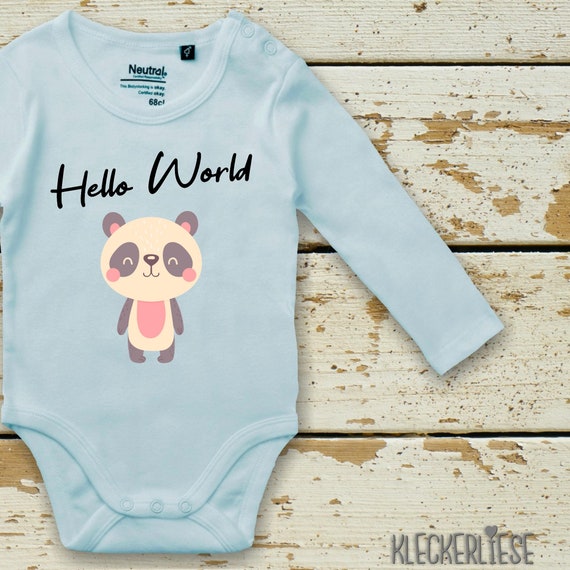 Langarm Body Babybody "Hello World Pandabär" Fair Wear Bio Organic