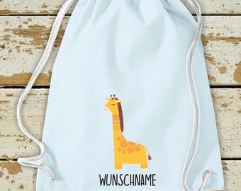 Kleckerliese Turnbeutel "Giraffe mit Wunschnamen" Rucksack Bag Stoffbeutel Tragetasche Kita Schule  Einschulung Gymsack Wechselsachen