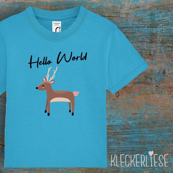 Kinder Baby Shirt Kleinkind "Hello World Reh" T-Shirt Jungen Mädchen