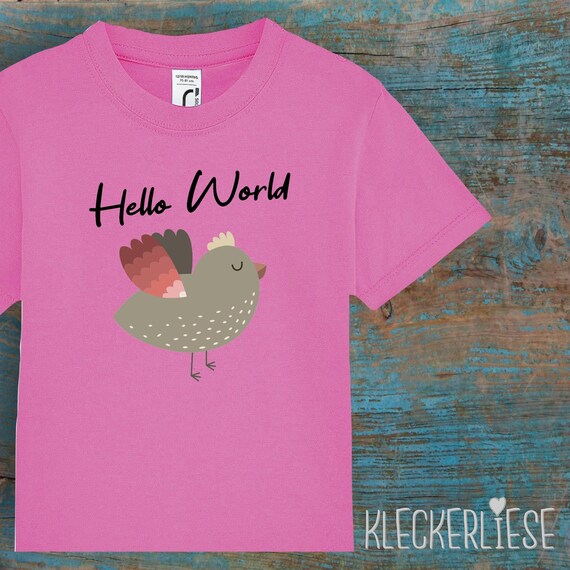 Kinder Baby Shirt Kleinkind "Hello World Vogel" T-Shirt Jungen Mädchen