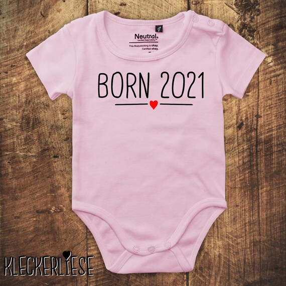 kleckerliese Babybody Body "Born 2021 Herz" Fair Wear Jungen Mädchen Motiv Aufdruck