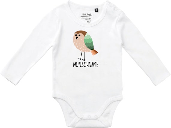 kleckerliese Langarm Babybody "Wunschname Vogel" Baby Body Jungen Mädchen Longsleeve Fair Wear