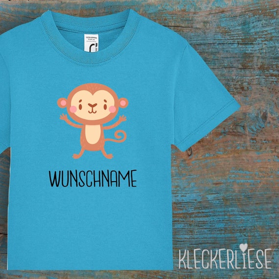 Kinder Baby Shirt mit Wunschname Kleinkind "Tiermotiv mit Wunschnamen Affe" T-Shirt Jungen Mädchen