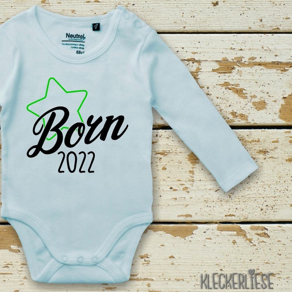 Langarm Body mit Wunschname Babybody "Born Wunschzahl Wunsch Datum" Fair Wear Bio Organic