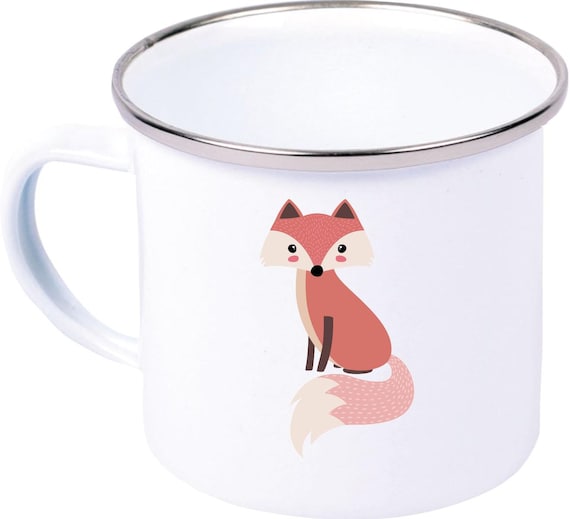 kleckerliese Emaille Kindertasse Teetasse Tasse Motiv Tiermotive Tiere mit Camping Zelten Retro Becher