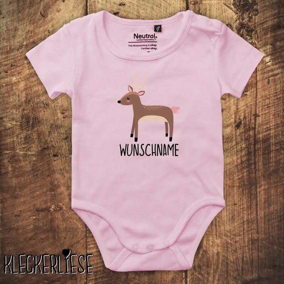 kleckerliese Babybody Body "Wunschname Reh" Fair Wear