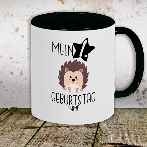 Kaffeetasse mit Wunschnamen Tasse Motiv "Mein 1. Geburtstag Igel mit Wunschname" Tasse Teetasse Milch Kakao