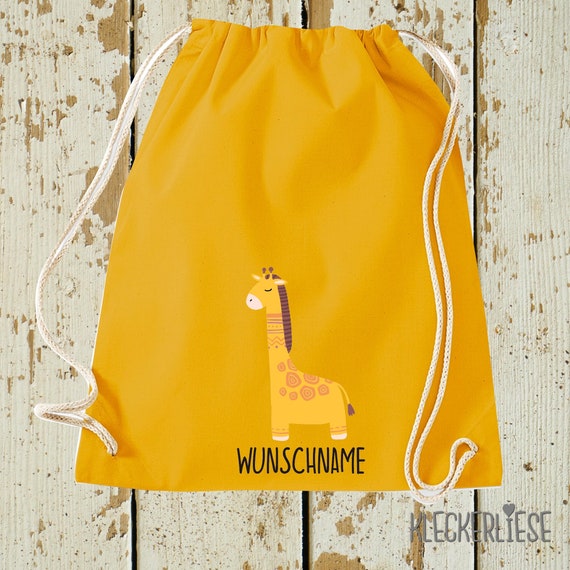 Kleckerliese gym bag "Giraffe with desired name" backpack bag fabric bag daycare school enrollment gym bag change of clothes 27 colors