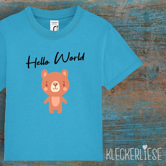 Kinder Baby Shirt Kleinkind "Hello World Bär" T-Shirt Jungen Mädchen