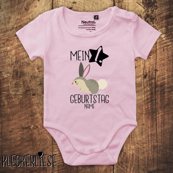 kleckerliese Babybody Body mit Wunschname "Mein 1. Geburtstag Hase mit Wunschname" Fair Wear, Bio, Organic Baby Jungen Mädchen