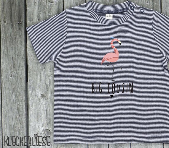 kleckerliese strip Baby Shirt "Flamingo Tiermotiv Big Cousin" Tiermotive Farbe Blau/Weiß