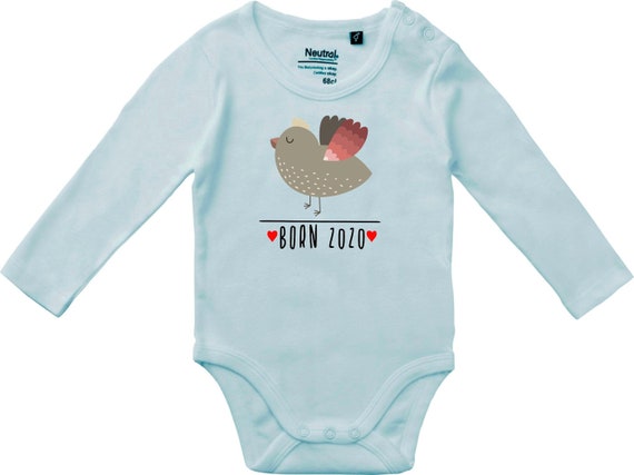 kleckerliese Langarm Babybody "Born 2020 Tiermotiv Vogel" Baby Body Jungen Mädchen Longsleeve Fair Wear