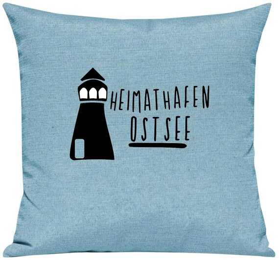 kleckerliese Kissen "Heimathafen Ostsee Leuchtturm" Kissenhülle Deko Sofa Kuschelkissen Dekoidee