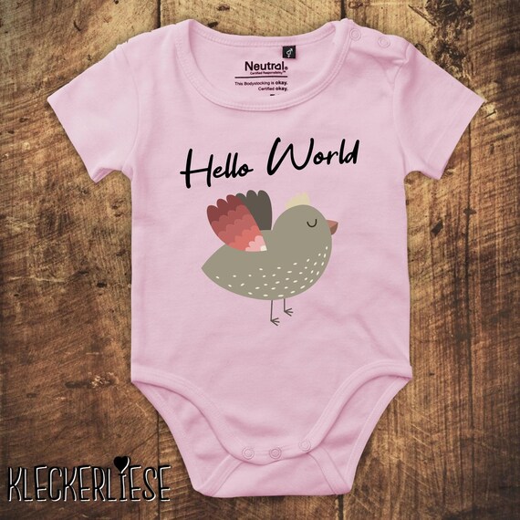 kleckerliese Babybody Body "Hello World Vogel" Fair Wear, Bio, Organic Baby Jungen Mädchen