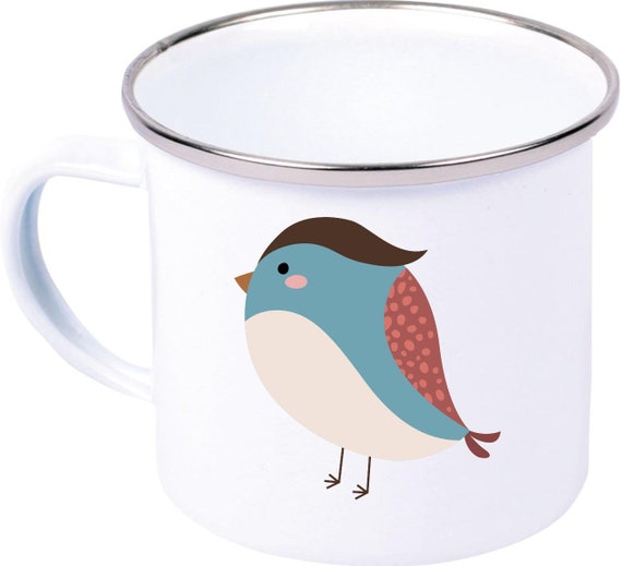 kleckerliese Emaille Kindertasse Teetasse Tasse Motiv Tiermotive Tiere mit Camping Zelten Retro Becher