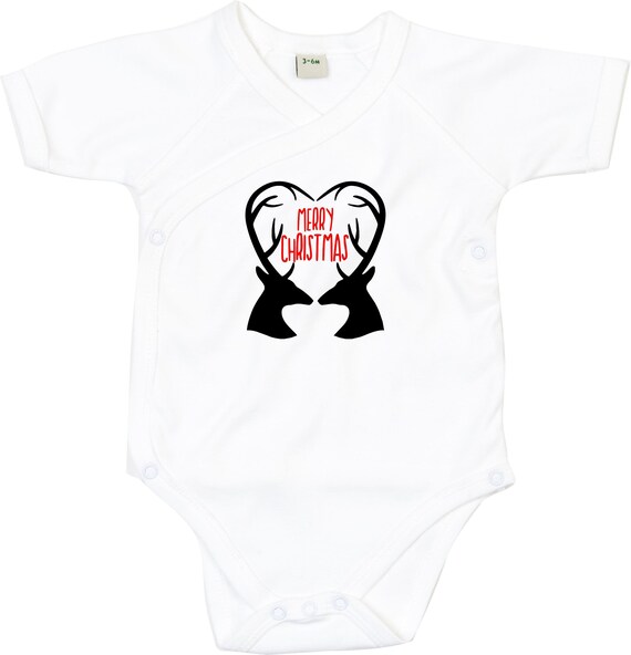 kleckerliese Wickel Baby Body "Rentiere Merry Christmas" Babybody Strampler Wickelbody Organic Kimono Kurzarm