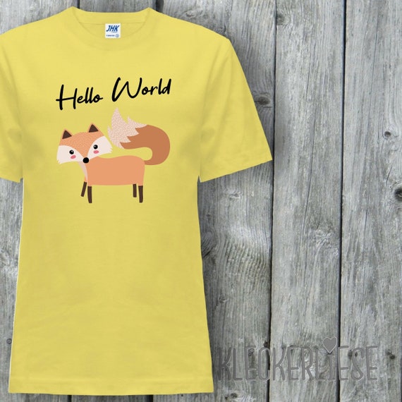 Kinder T-Shirt "Hello World Fuchs" Shirt Jungen Mädchen Baby Kind