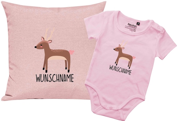 kleckerliese Geschenkset Geburt Kissen Body mit Tiermotiv "Reh" Fair Wear mit Kissenfüllung