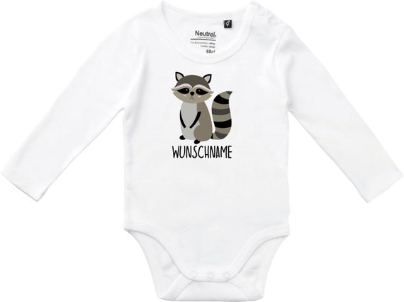 kleckerliese Langarm Babybody "Wunschname Waschbär" Baby Body Jungen Mädchen Longsleeve Fair Wear