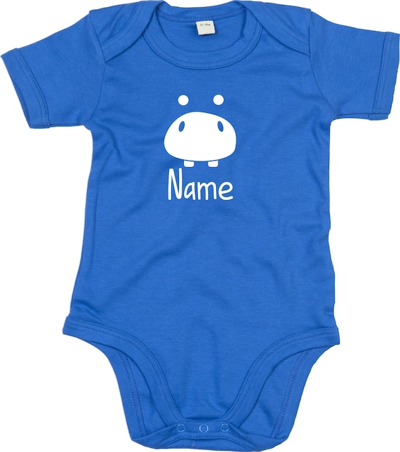 kleckerliese Baby Body "Tiere Flusspferd Hippo Wunschname" Babybody Strampler Jungen Mädchen Kurzarm