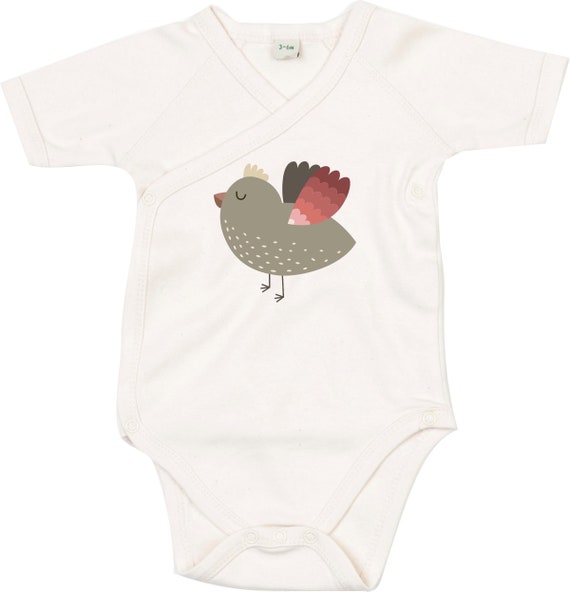 kleckerliese Wickel Baby Body "Vogel" Babybody Strampler Wickelbody Organic Kimono Kurzarm