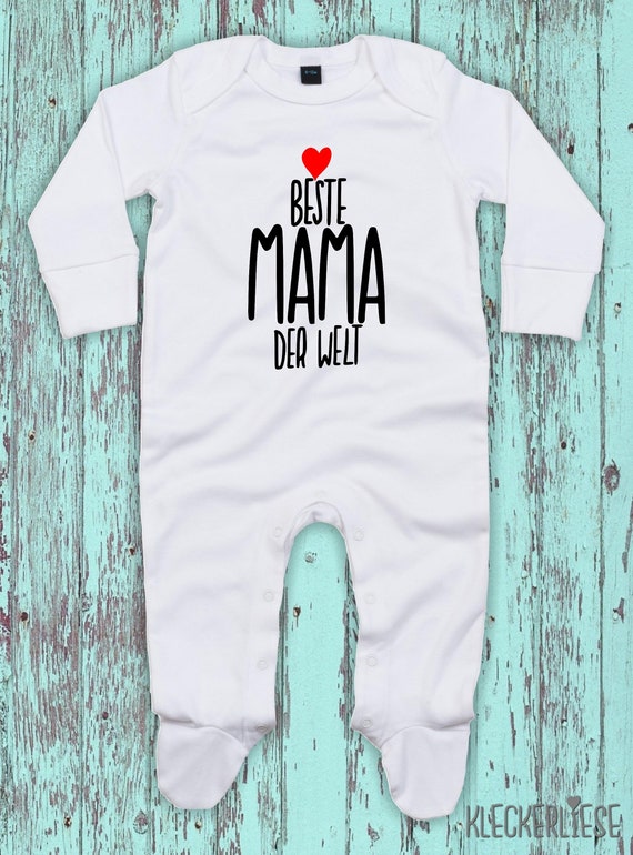 Kleckerliese Baby Schlafanzug "Beste Mama der Welt" Sleepsuit Langarm Jungen Mädchen Einteiler Strampler