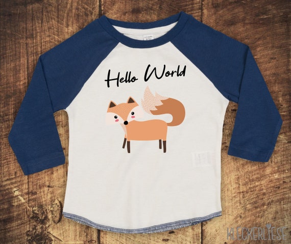 Kleckerliese Baby Kinder T-Shirt Langarmshirt "Hello World Fuchs" Raglan-Ärmel Jungen Mädchen