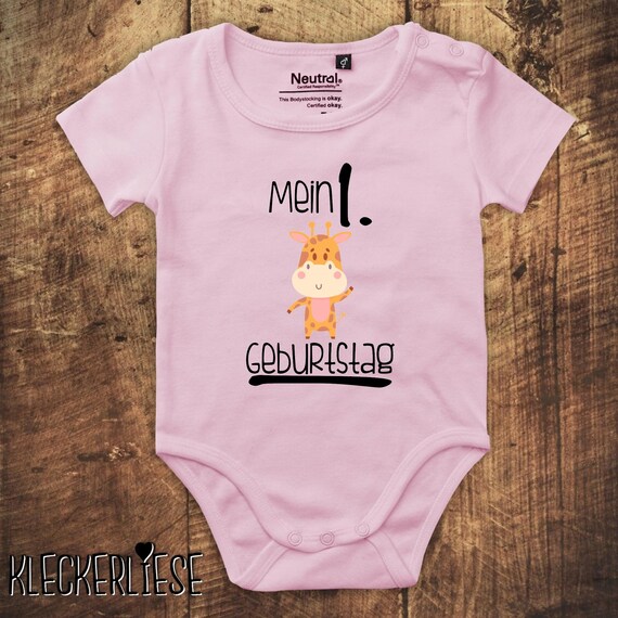 kleckerliese Babybody Body "Mein 1. Geburtstag Giraffe" Fair Wear, Bio, Organic Baby Jungen Mädchen
