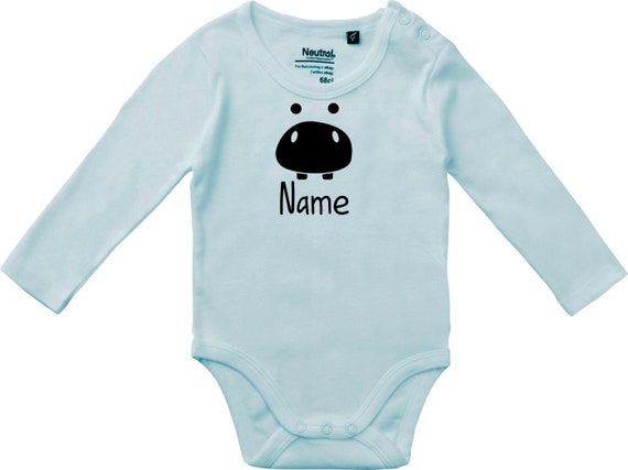 kleckerliese Langarm Babybody "Tiere Flusspferd Hippo Wunschname" Baby Body Jungen Mädchen Longsleeve Fair Wear