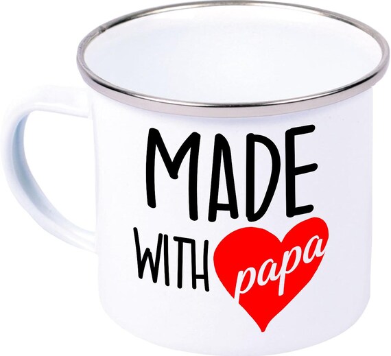 kleckerliese Emaille Kindertasse Teetasse Tasse "Made with Papa" Camping Zelten Retro Becher