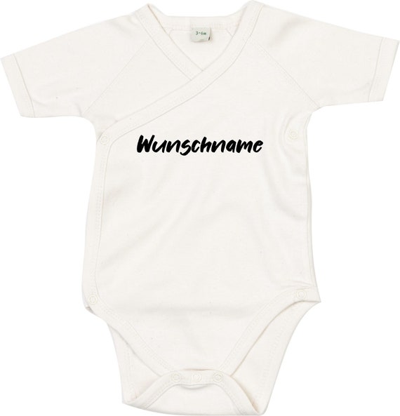 kleckerliese Wickel Baby Body "Wunschname Name Wunschtext" Babybody Strampler Wickelbody Organic Kimono Kurzarm